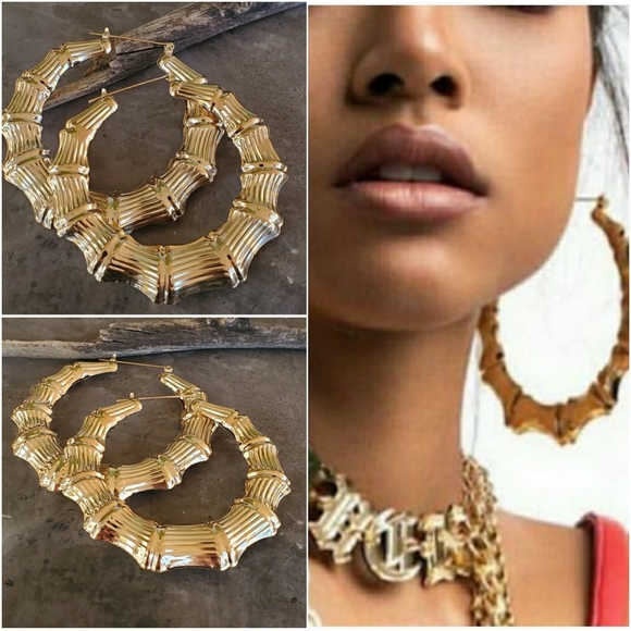 90s Hip Hop Bamboo Door Knocker Earrings NWOT - Picture 6 of 8